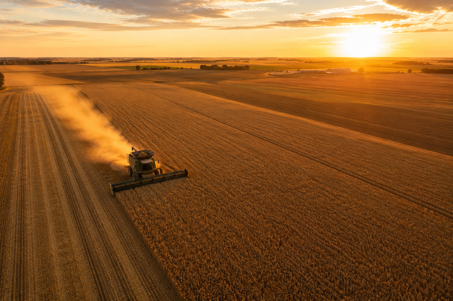 Aerial view of a wheat field at harvest